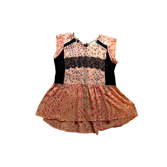 Anthropologie Dainty Sheer Lace Babydoll Coquette Twee Top Silky Ruffle Pink - Picture 1 of 5